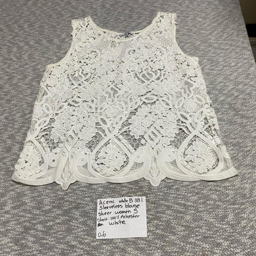 Acemi White lace sheer sleeveless blouse women S. SKU-B381